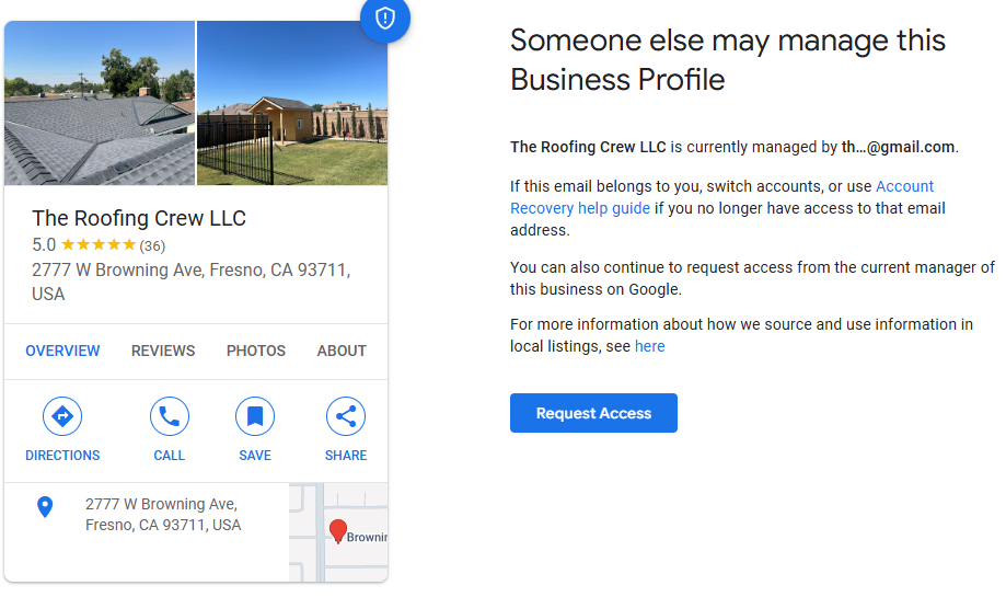 'someone else may manage this business profile'