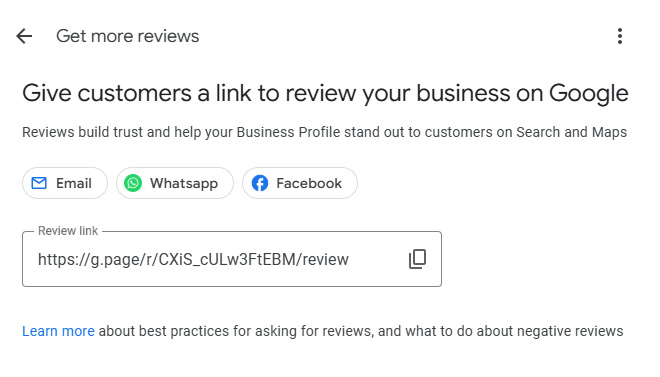 give customers a link to review your business on google