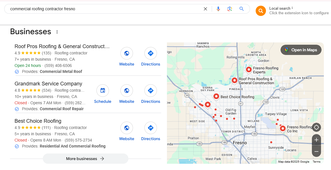 google business profile of commercial roofing contractors