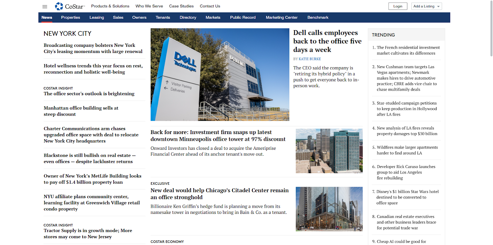 Costar is the largest commercial and industrial real estate database