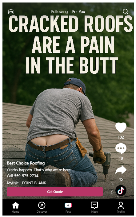some roof cracks are a pain in the but: funny and creative roofing ads