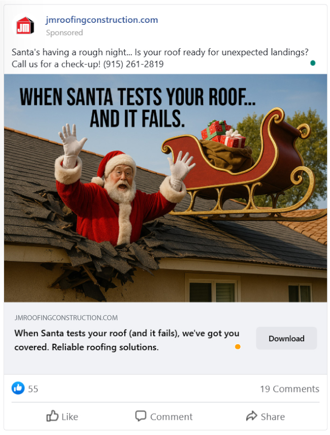 when santa tests your roof.... and it fails. creative ads