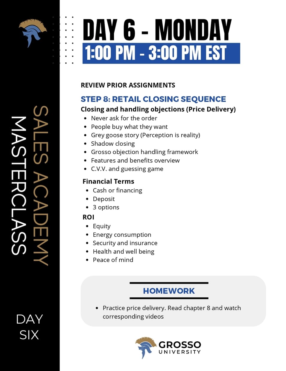 sales masterclass day 6: review prior assigments