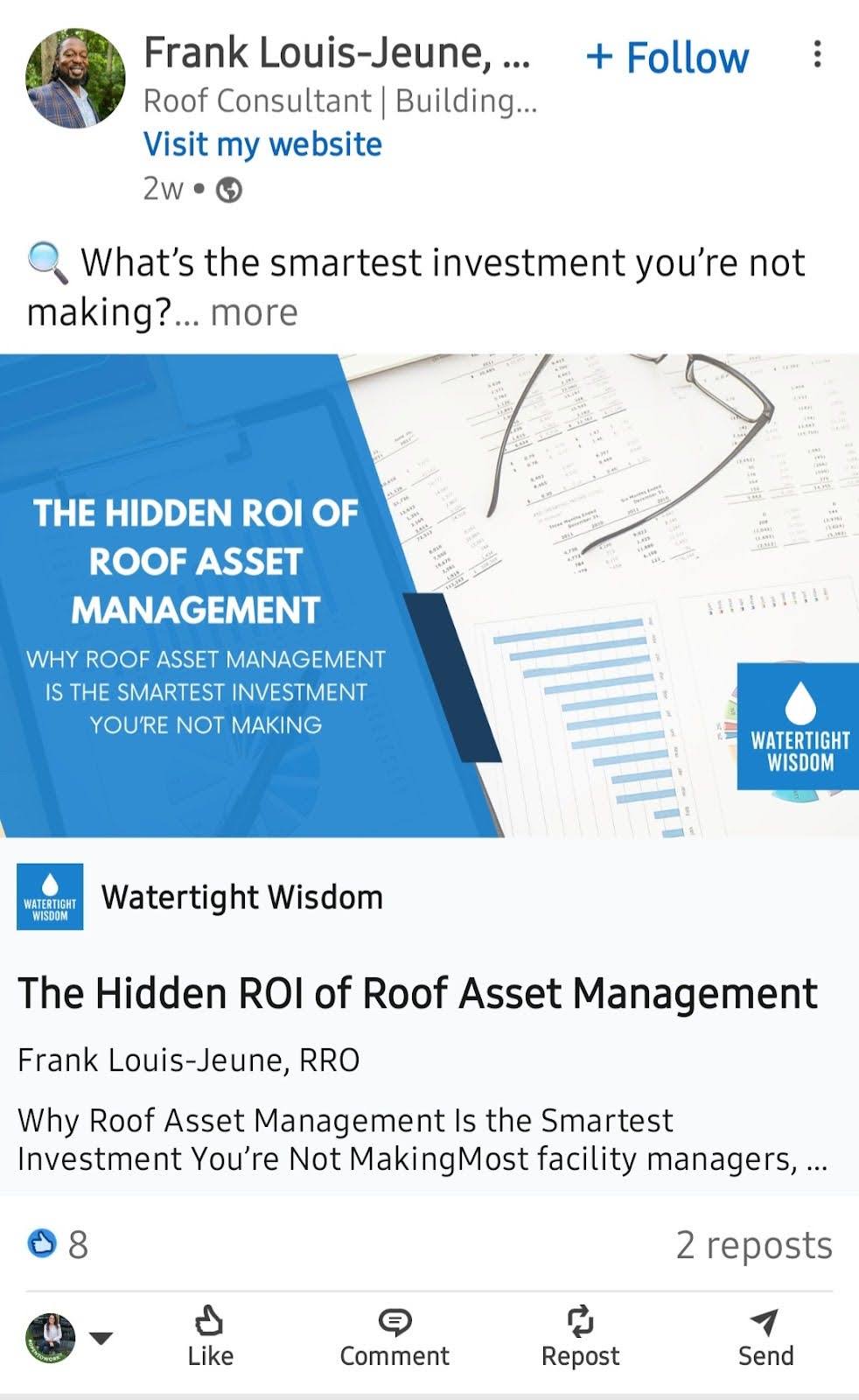 Roofing Content Promotion on linked in 