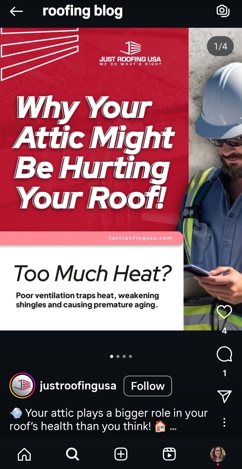 Roofing Content Promotion on instagram