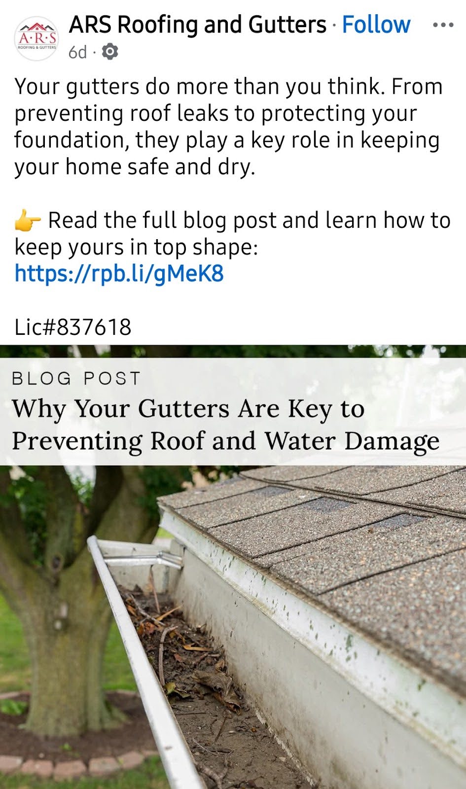 roofing gutter post on facebook