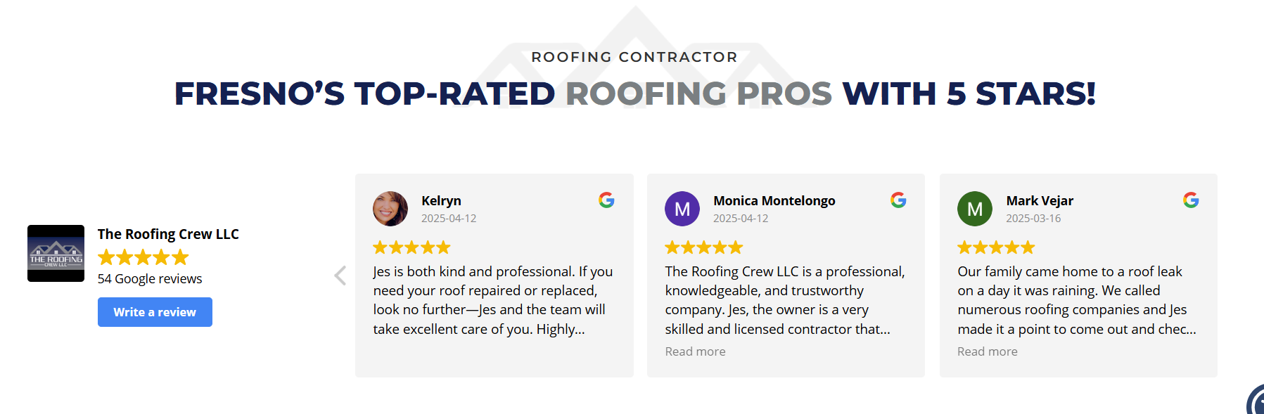 Remember use Google and Yelp reviews on your roofing website